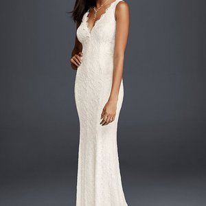 V neck Allover Lace Wedding Dress